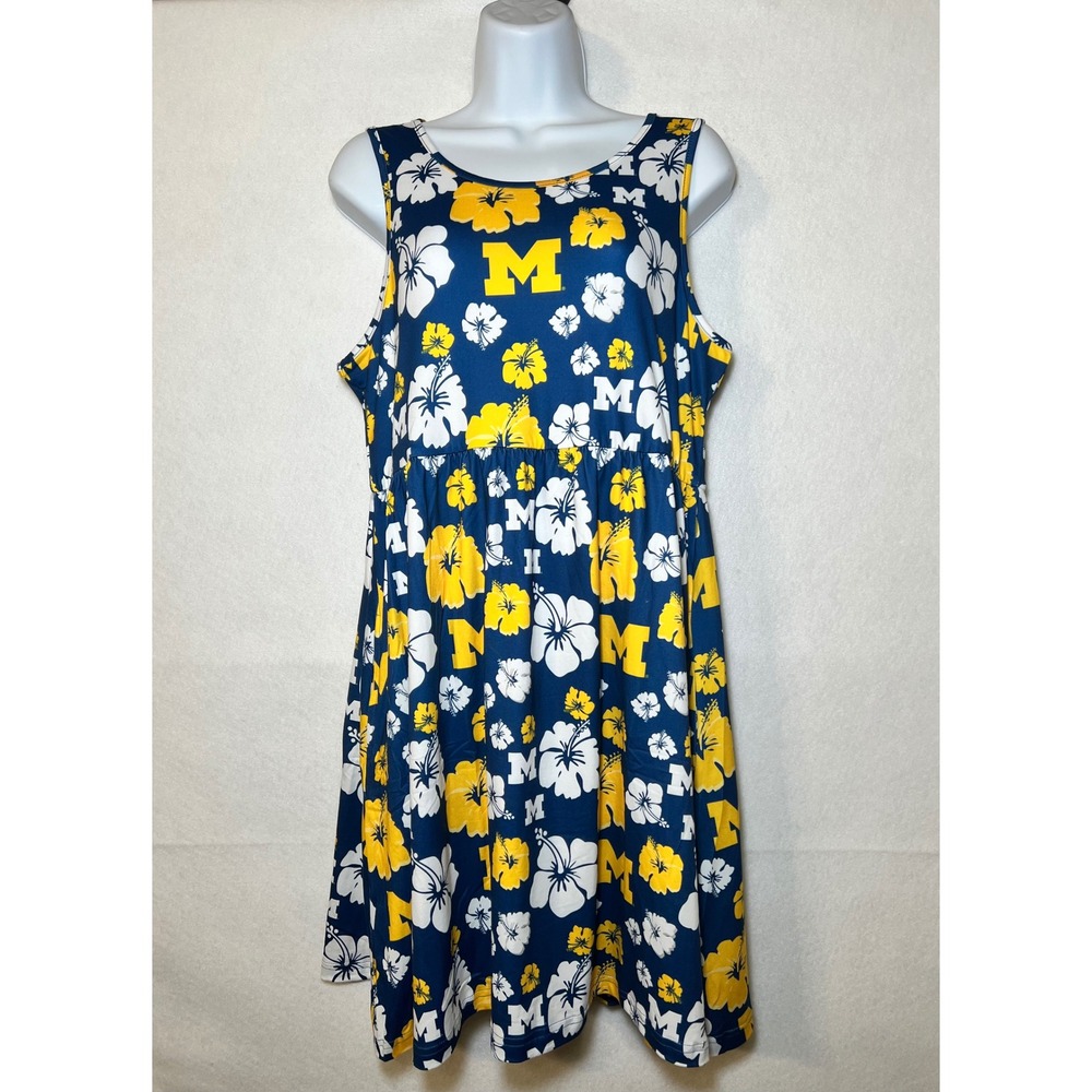 FOCO Michigan Wolverines Game Day Vaca Floral Hibiscus Sleeveless Dress Women XL